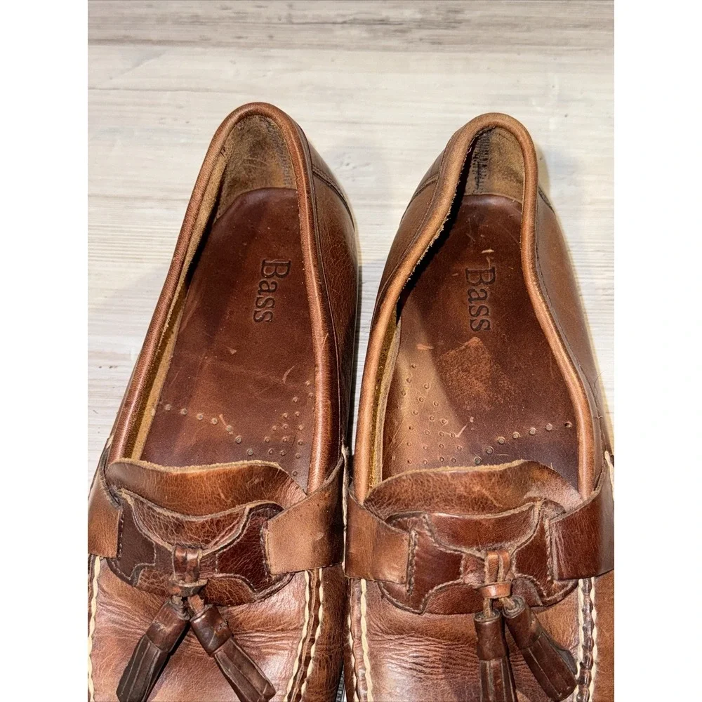 Bass Bennett Mens Sz 10 Shoes Brown Leather Slip On Casual Tassel Penny Loafers